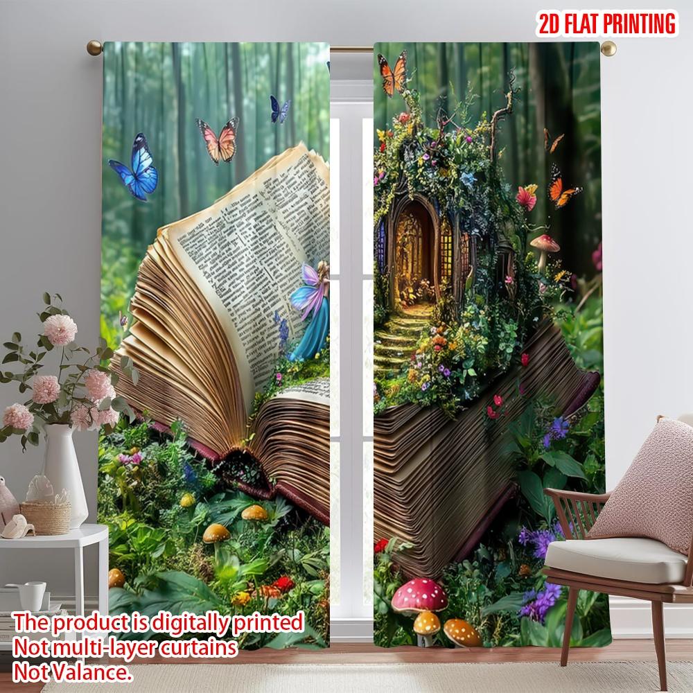 2D Flat Printing 2Pcs Window Treatment Curta Fairytale Book Fantasy Scene Digital Printed Polyester Drapes Seasonal Party & 53x116cm 2pc21x46in