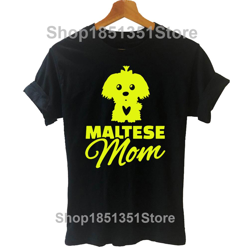 Maltese Mom Short Sleeve Vintage T-Shirt Women Funny Harajuku Cotton Graphic T Shirts Dog Gift Top Tee  Clothes