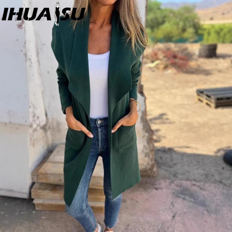 

IHUASU Женские винтажные повседневные куртки и пальто с клетчатым принтом, с длинным рукавом, с воротником поло, на осень-зиму XXXXXL зелёный