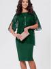 European & American Stylish Lace Two-Piece Illusion Dress with Cape & Slimming Mesh