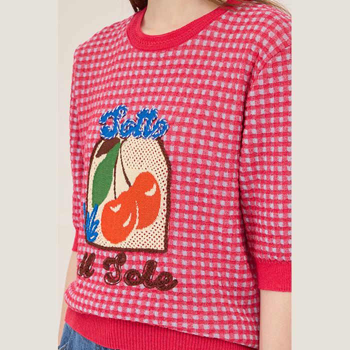 Benetong Cherry Crochet Check Knit_Bakp61531Pk