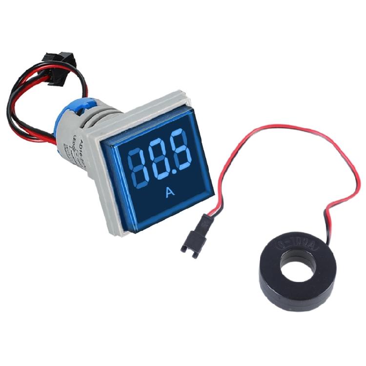 22mm Square Head Current Tester Gauge Digital Ammeter AC100A Current Meter LED Backlit Screen 0-100A Current Detector