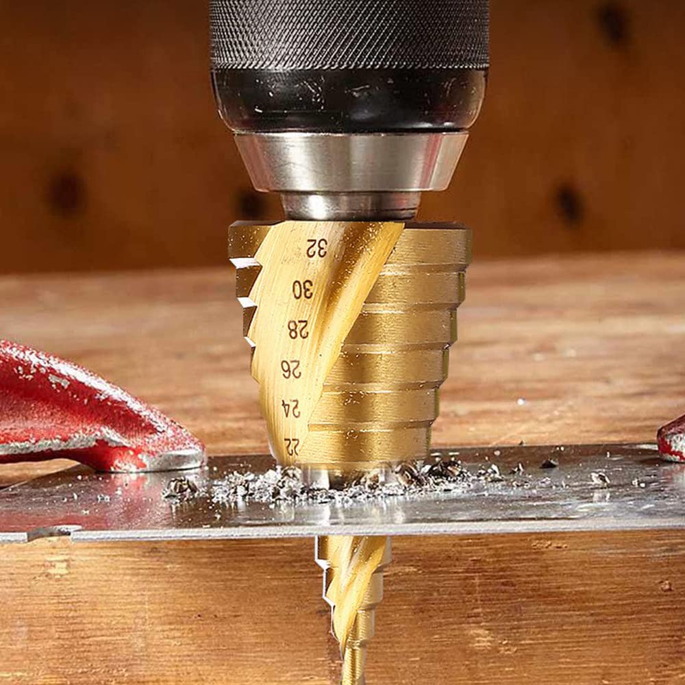 Step Drill, Helix, Hexagonal Axis Drill, Set of 3, Titanium , Spiral HSS Steel,