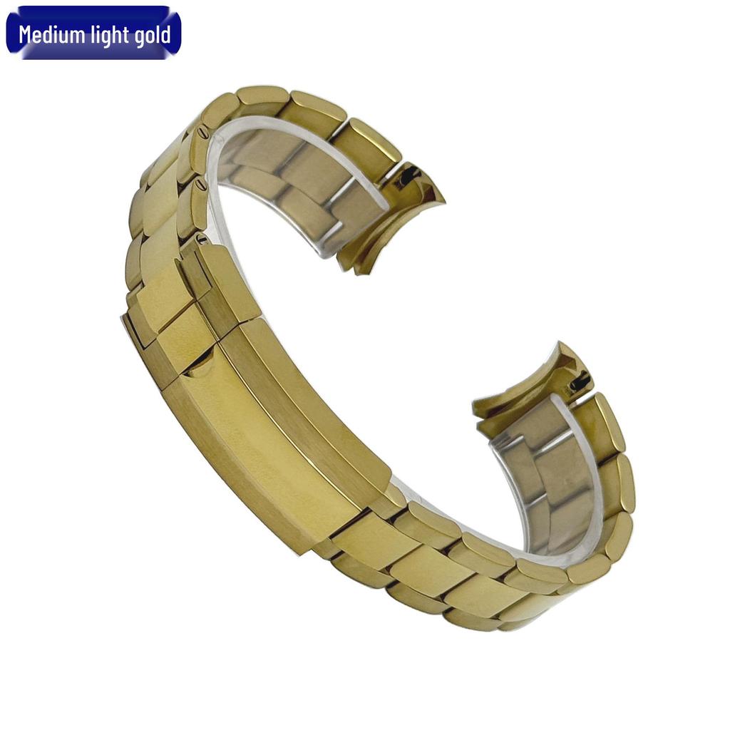 Stainless Steel Curved End Watch Band, Fits Rolex Submariner Three-Link Series, 20mm, with Safety Clasp.
