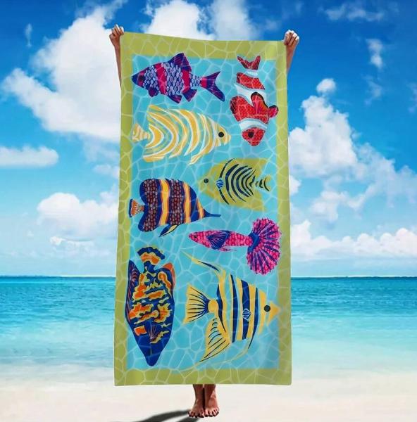 1pc Extra Large Tropical Fish Pattern Super Absorbent Quick Dry Beach Towel for Summer Beach Sand-Proof Blanket Large Pool Tow