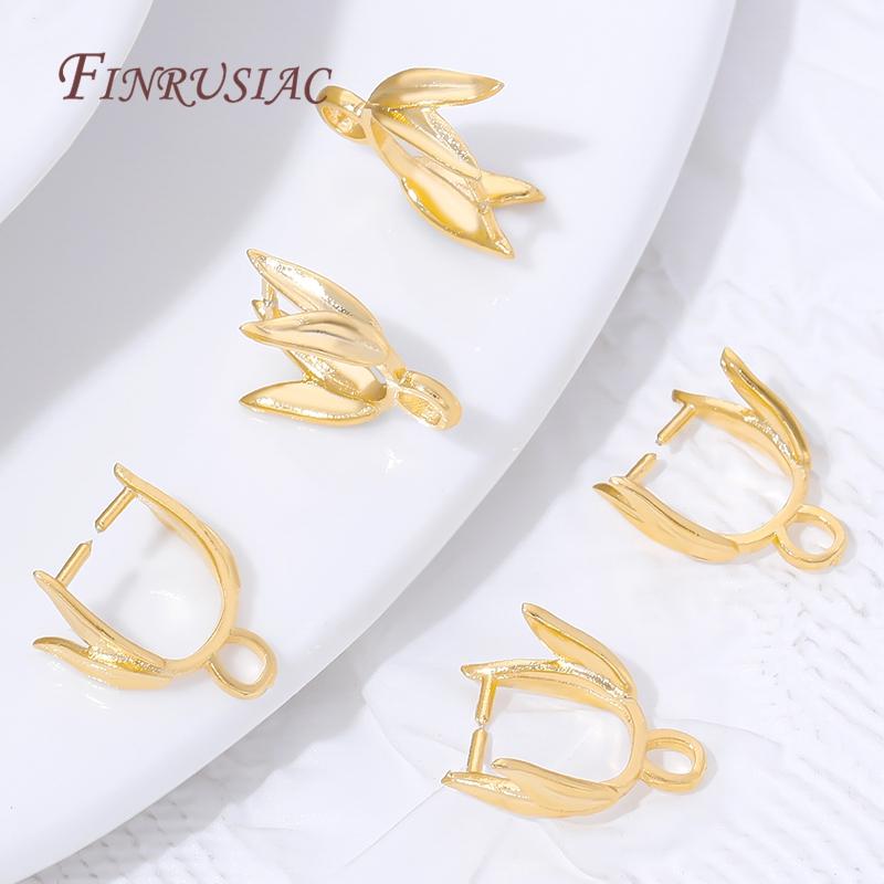 18K Gold Plated Brass Pinch Bail Clips,Leaf Shaped Pendant Connectors with Loop,For DIY Necklace& Charm Earrings Jewelry Making