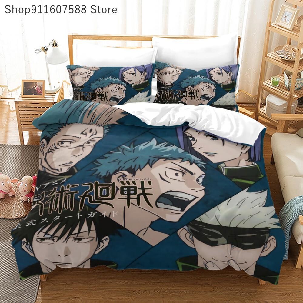 Japonské Anime Jujutsu Kaisen Ložní Souprava Queen King Double Povlak na Přikrývku a Povlak na Polštář Dekorace pro Děti Měkký Domácí Textil
