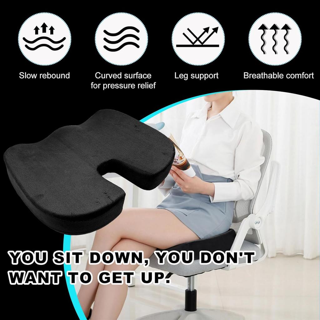 Memory Foam Seat Chair Cushion, Comfortable Auto Cushions for Long Periods of Sitting, Pregnancy Car Seat Cushion for Back, Coccyx & Sacrum Pain