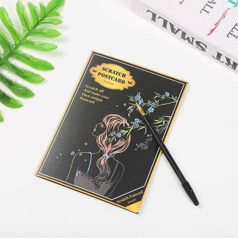 Creative 8-Inch A5 Colorful Scratch-off Postcard - Night View & Cartoon Animal Characters
