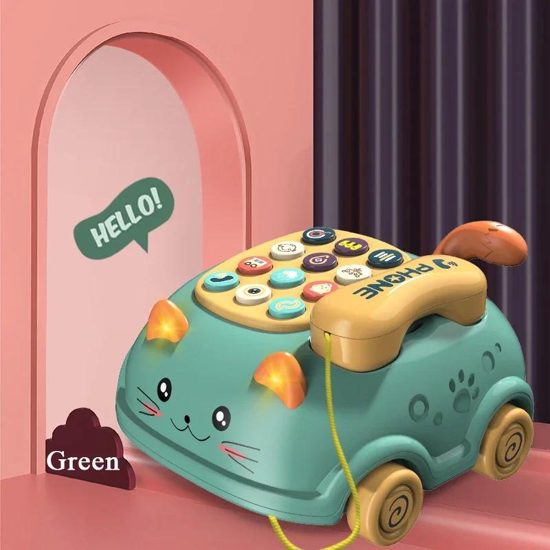 3 In 1 Cat Cartoon Animal Musical Phone Toy Baby Toddler Interactive Light Sound Story Teaching Early Education Vocal Toy