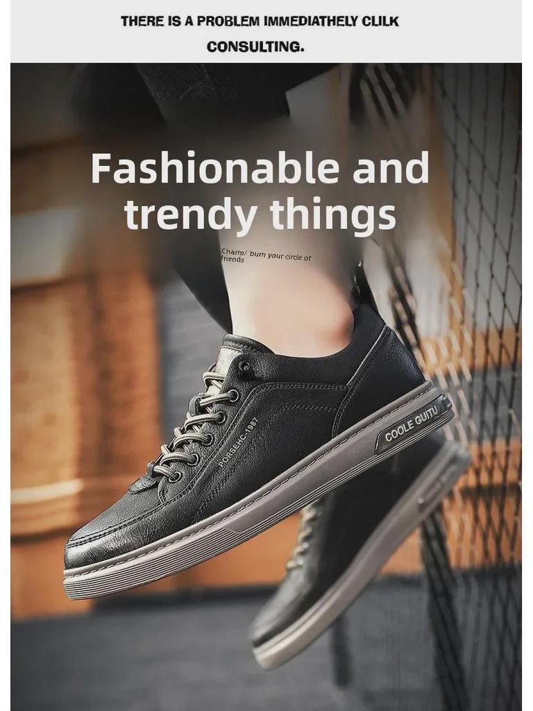 2025 Summer Men's Casual Leather Sneakers - Trendy, Non-Slip, Low-Top Sports Shoes