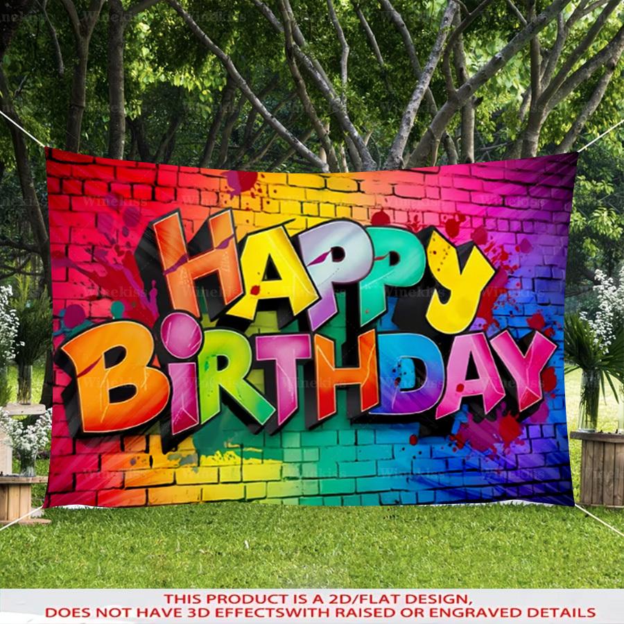 1pc 2D Flat Colorful Graffiti Happy Birthday Backdrop Banner Indoor Outdoor Party Decorative Banner Birthday Celebration Scene Party Decor