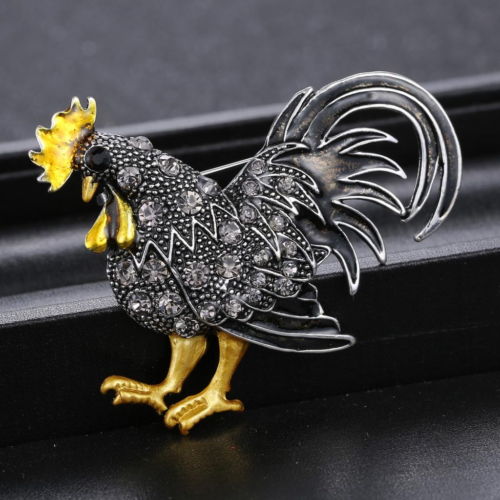 Vintage Exquisite Rhinestone Rooster Brooches For Women Men Trendy Punk Metal Animal Chicken Buckle Pins Wedding Party Jewelry
