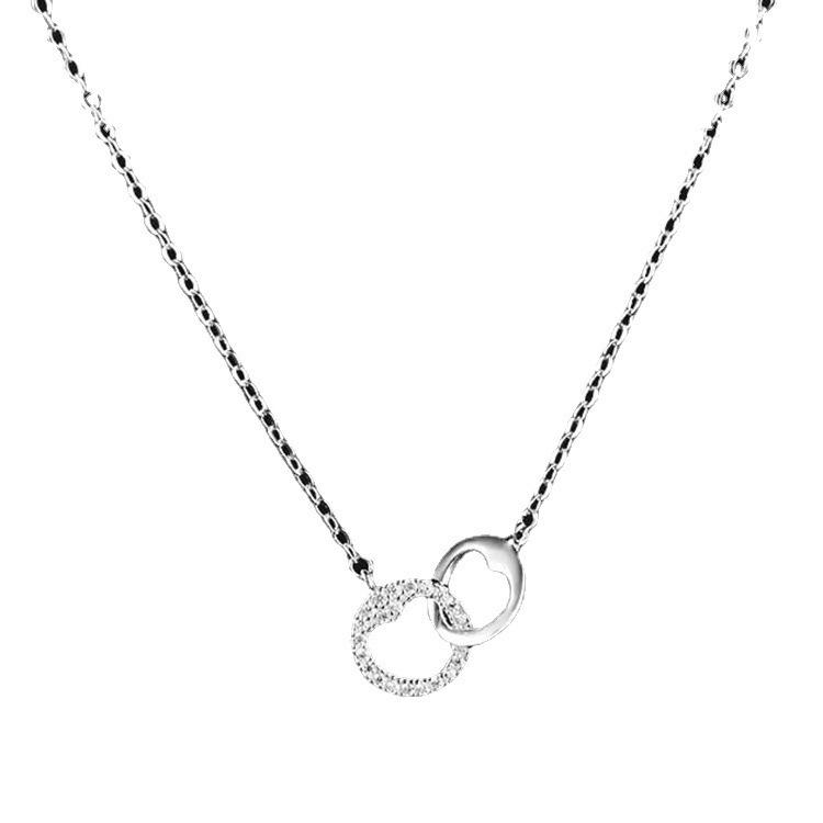 Elegant Peach Heart Double Ring Necklace - Women's Niche Design, Cold Style, Light Luxury & Versatile Clavicle Chain
