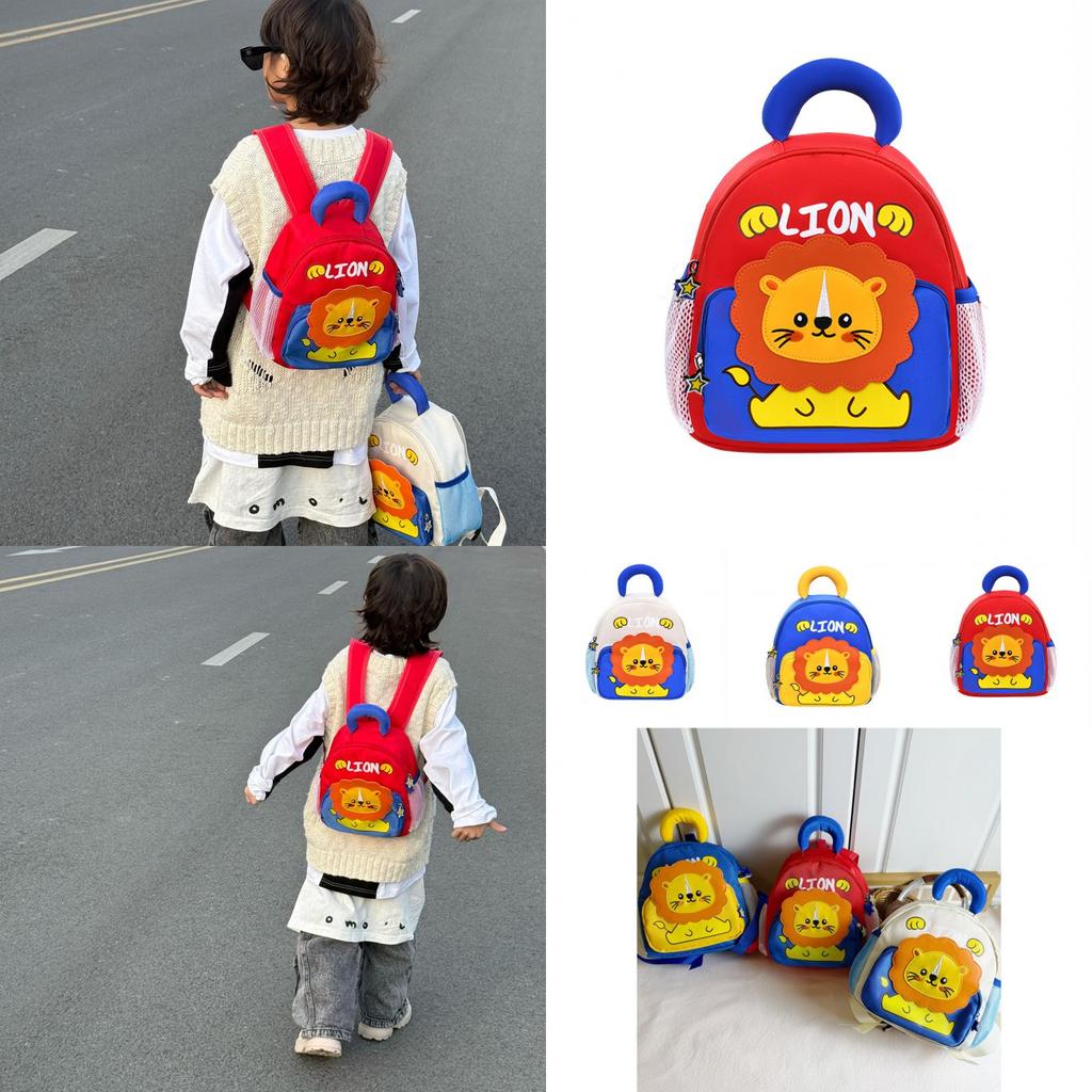 Adorable Toddler Backpack For Boys And Girls Kindergarten Use Nylon Fabric Red Beige Blue