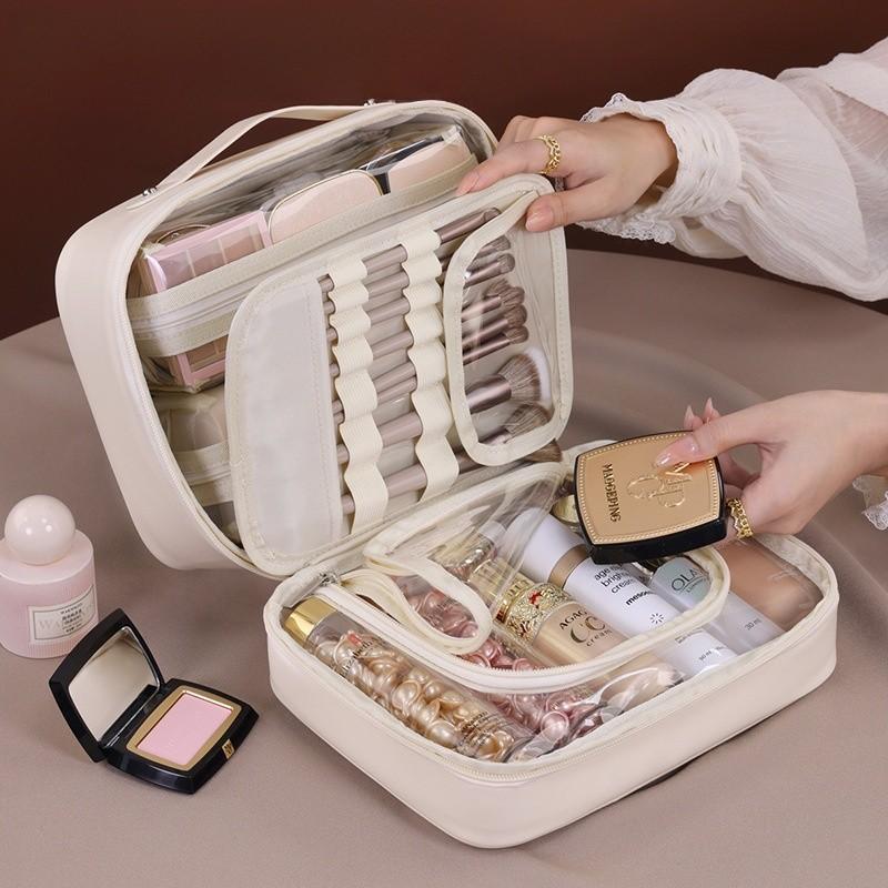 Pu Makeup Organizer With Multiple Compartments Waterproof Storage For Daily Use