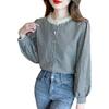2025 Retro Checkered Lace Long Sleeve Shirt for Women - Spring/Autumn Round Neck Top