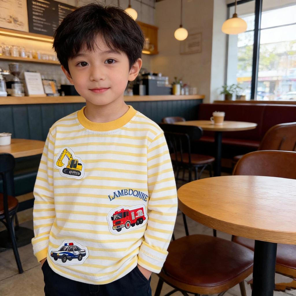2026 Spring Arrival: Girls' Cartoon Stripe Long Sleeve T-shirt for Small & Medium Kids