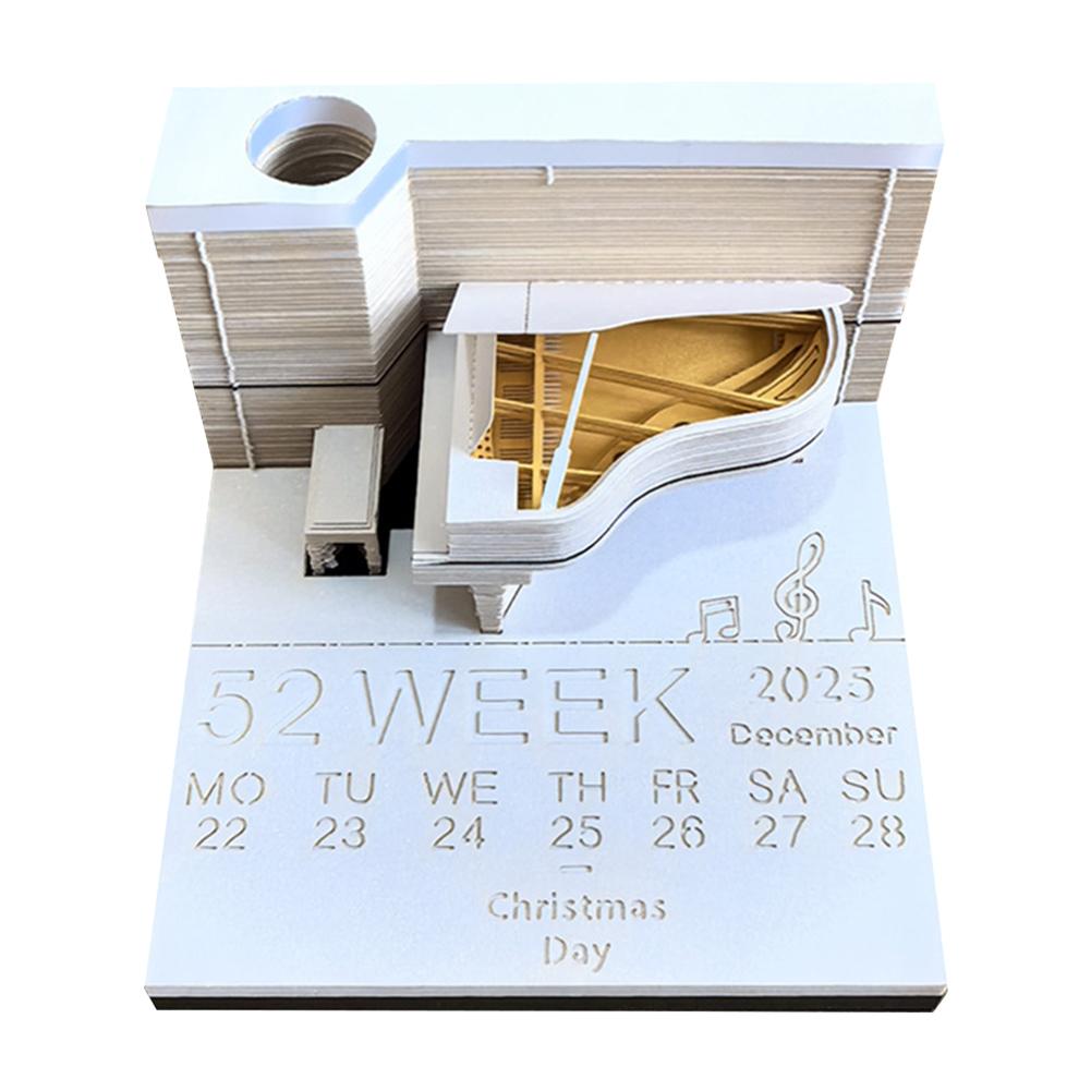 Piano Desk Calendar 2025 Time Piece Calendar 3D Calendar Paper Carving Art Memo Pad Notepad for Desktop Decoration