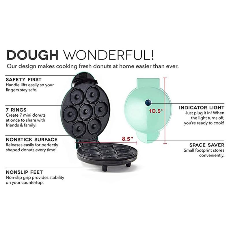 ABWR-Electric Donut Maker Automatic Heating Egg Cake Bread Baking Machine 700W Kitchen Breakfast Makes 7 Donuts US Plug