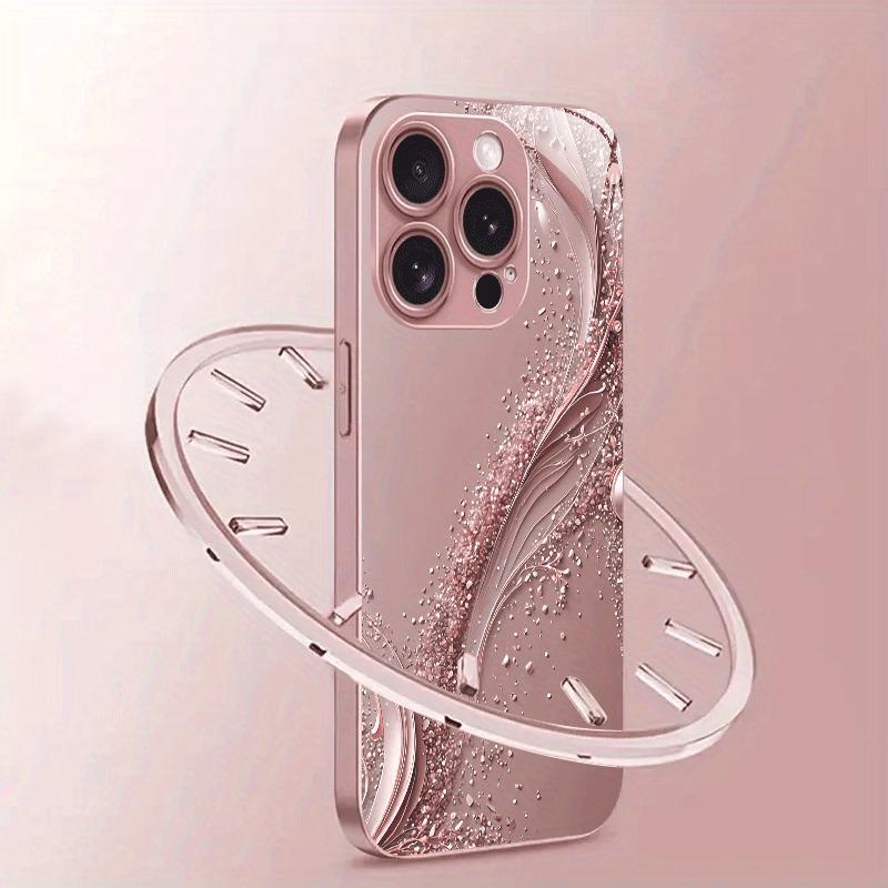 Rosa Goldene Wellenmuster Metalllack Gehärtetes Glas Handyhülle Für iPhone 17 16 15 14 13 12 11 Pro Max Plus 16E 17Air Hülle