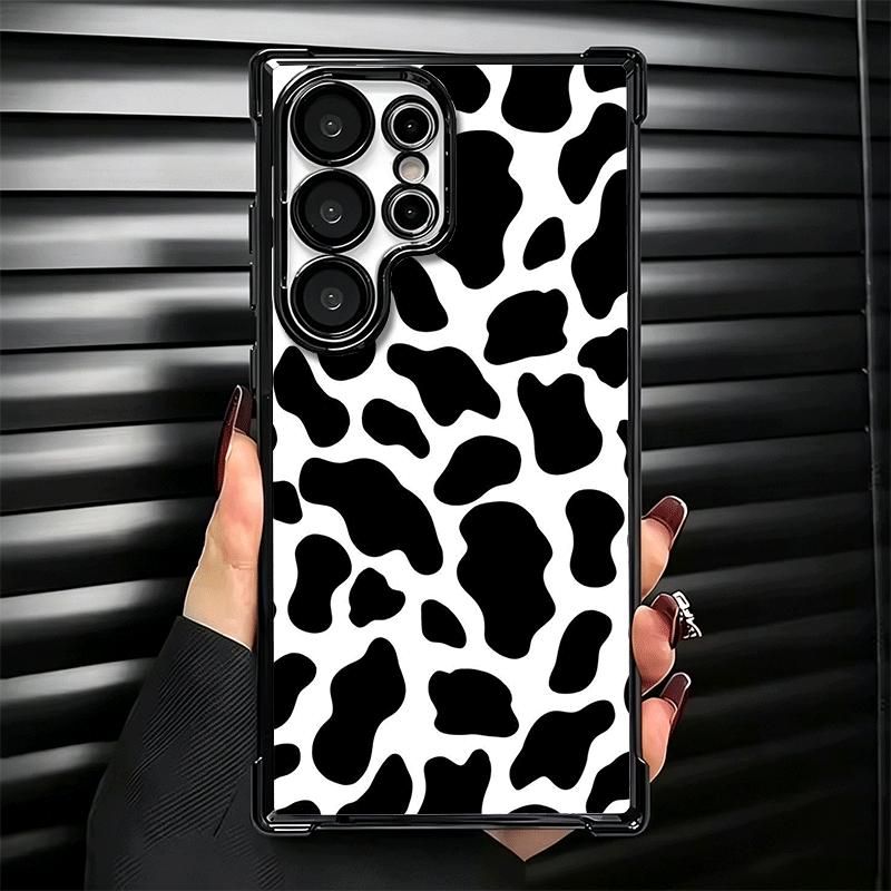 White Black Dairy Cattle Symbol Plating Phone Case For Samsung Galaxy S24 S25 FE S26 Edge S23 Ultra S22 S21 Plus S20 Anti-Fall A