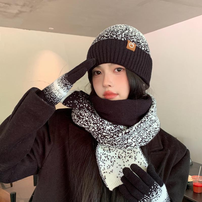 Women's Winter Knit Hat, Scarf & Gloves Set - Korean Style Warm Wool Ensemble