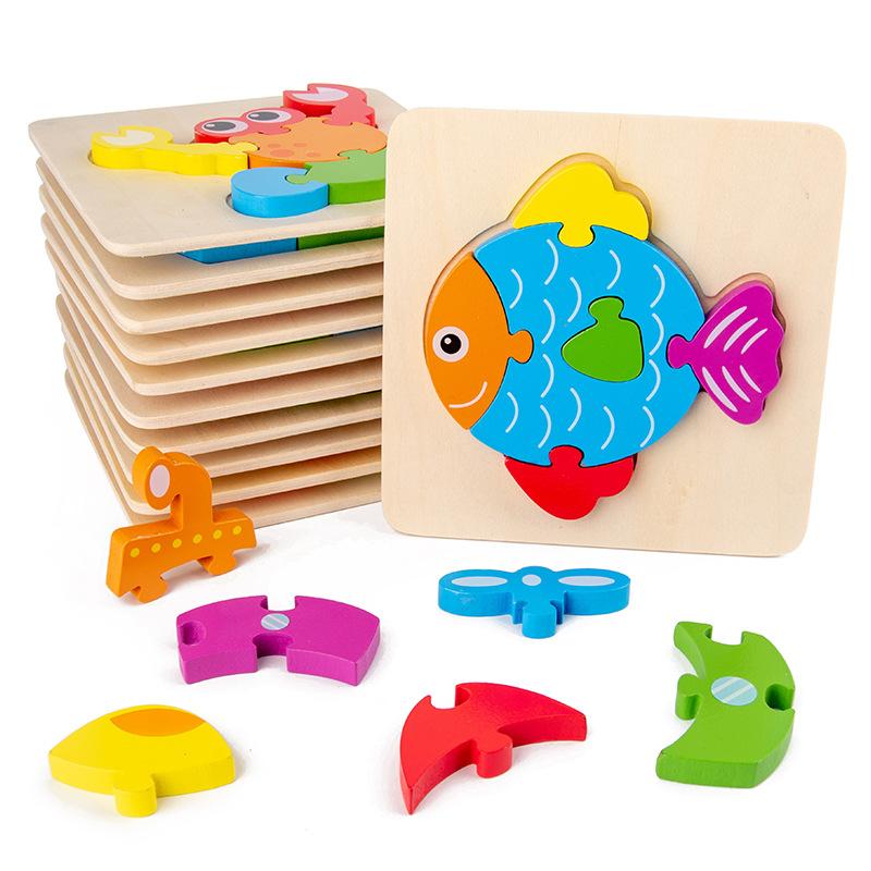 Can Be Used As Children'S Wooden 3D Cartoon Animal Traffic Three-Dimensional Puzzle Baby Montessori Educational Early Education Toy