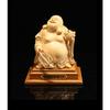High-quality wooden carved Buddhist statue of Hotei made from cypress wood (15cm high x 11cm wide) - a good luck charm