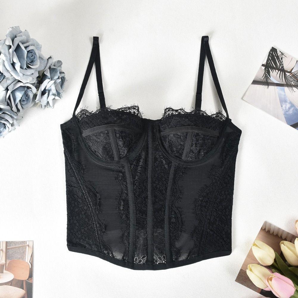 Slim fit Lace Corset Transparent Crop Tops Spicy Girl Style Lace Camisole Spring Summer