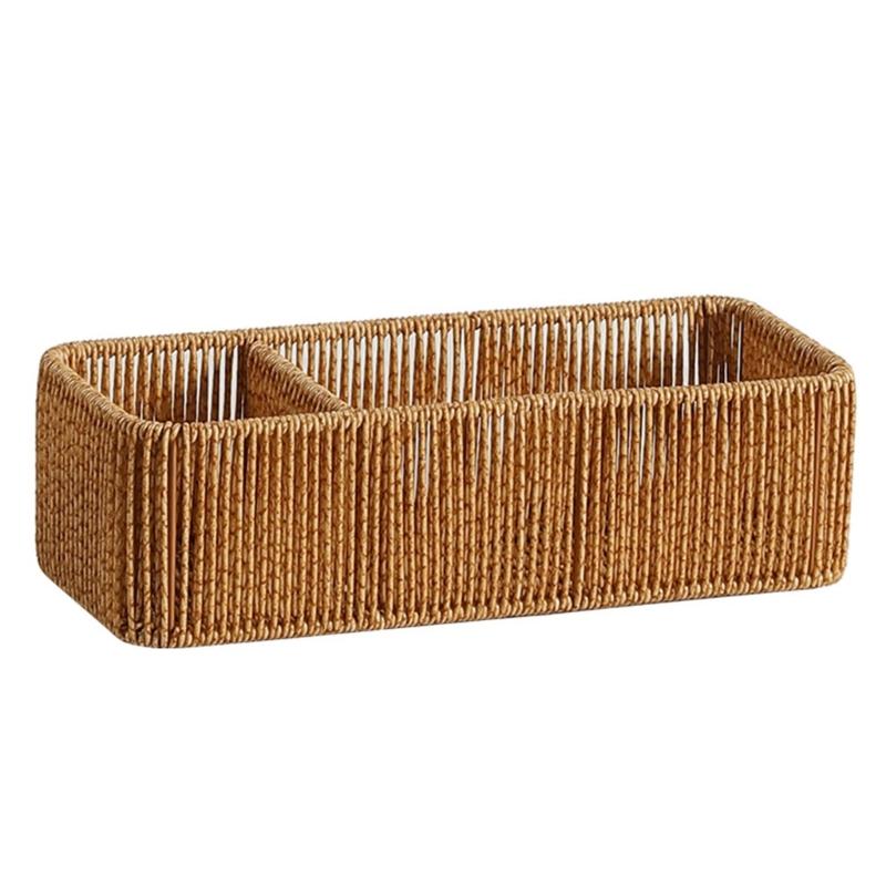 Sturdy Handwoven Storage Box Divided Sections Living Room Desktop Organization
