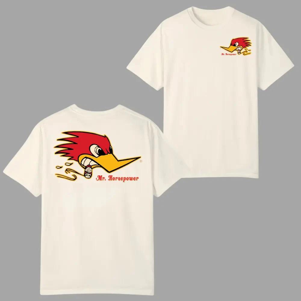 Mr. Horsepower Woodpecker T-Shirt, Retro Hot Rod 2 Sides Design, Smoking Cartoon XXXXL
