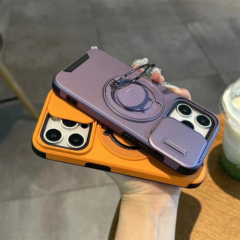 Luxury Magsafe Wireless Charging Case For iPhone 11 16 12 13 14 15 17 Pro Max Plus Magnetic Ring Bracket Camera Protection Cover
