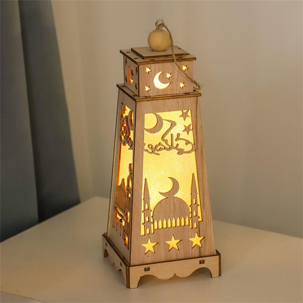Moon Star Wooden Ornaments LED Light Ramadan EID Mubarak Decoration For Home Islam Muslim Decor