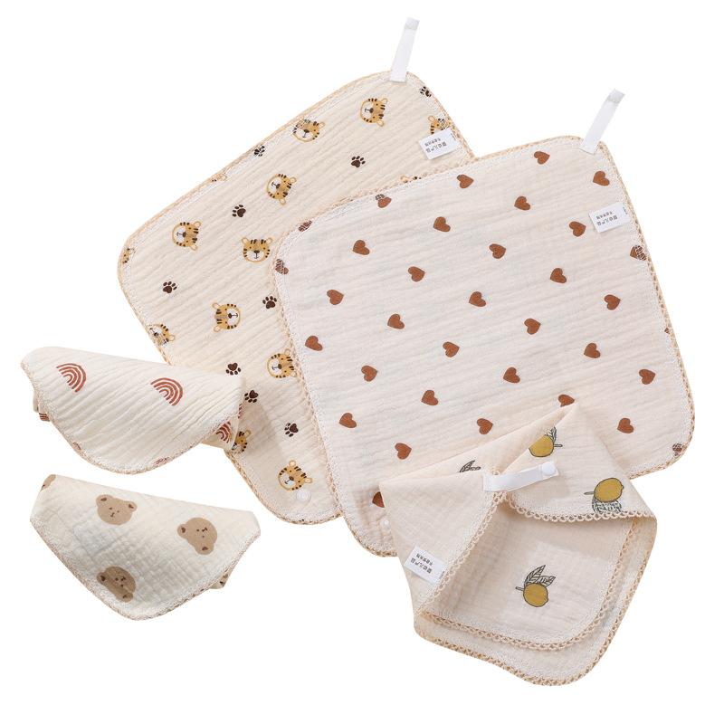 Pure Cotton Crepe Baby Bandana Bibs With Snaps Newborn Drool Bibs Floral Print Hand Towel Soft Absorbent Burp Cloth For Infants