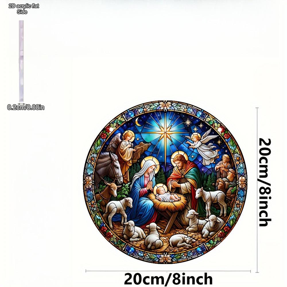 Round Acrylic Stained Sun Catcher - Vibrant Jesus Birth Design, Ideal for Porch & Garden Decor, Spiritual Home Decor, Four Seasons Decoration