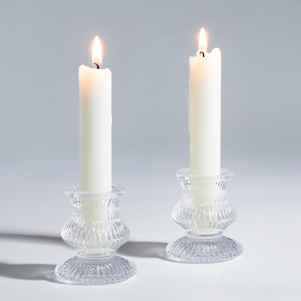 Romadedi Glass for Candlestick - 2 Pcs Clear Small Tapered Candle Holder Dec