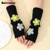 Botvotee Sleeves for Women Y2k Accessories Sweet Pink Flower Half Finger Arm Warmers Preppy Style Winter Knit Fingerless Gloves