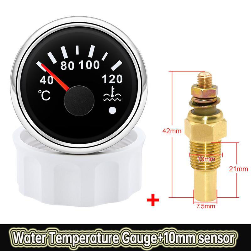 52MM Car temperature indicator 40~120 Celsius Red Backlight With Alarm+10mm Coolant Temperature Sensors for Car Truck Marine