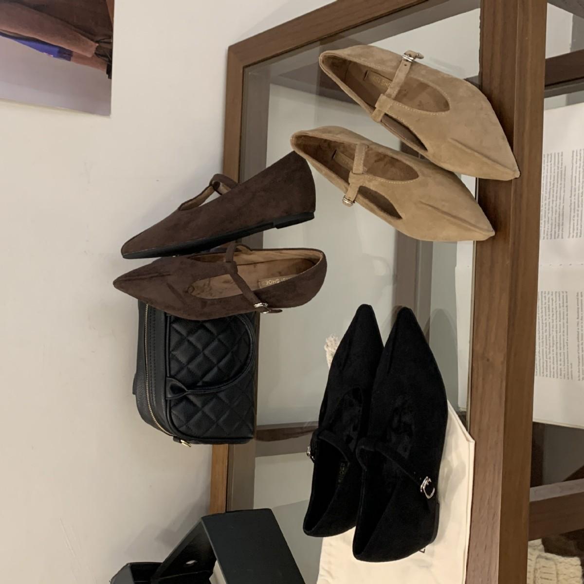 

2025 autumn and winter new pointed toe with thick heel suede commuter work women s shoes 39 абрикосовый