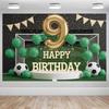 2D Soccer 9th Birthday Backdrop, Football Field Party Background for Boys