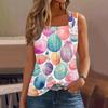 Women's Fashion Sexy Pleated Square Neck Easter Print Sleeveless Vest Top