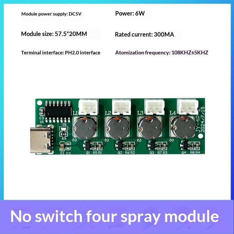 1 Set Diy Ultrasonic Nebulizer Dc5V Unswitched 4 Spray Humidifier Module Atomization Control Board Type-C Interface