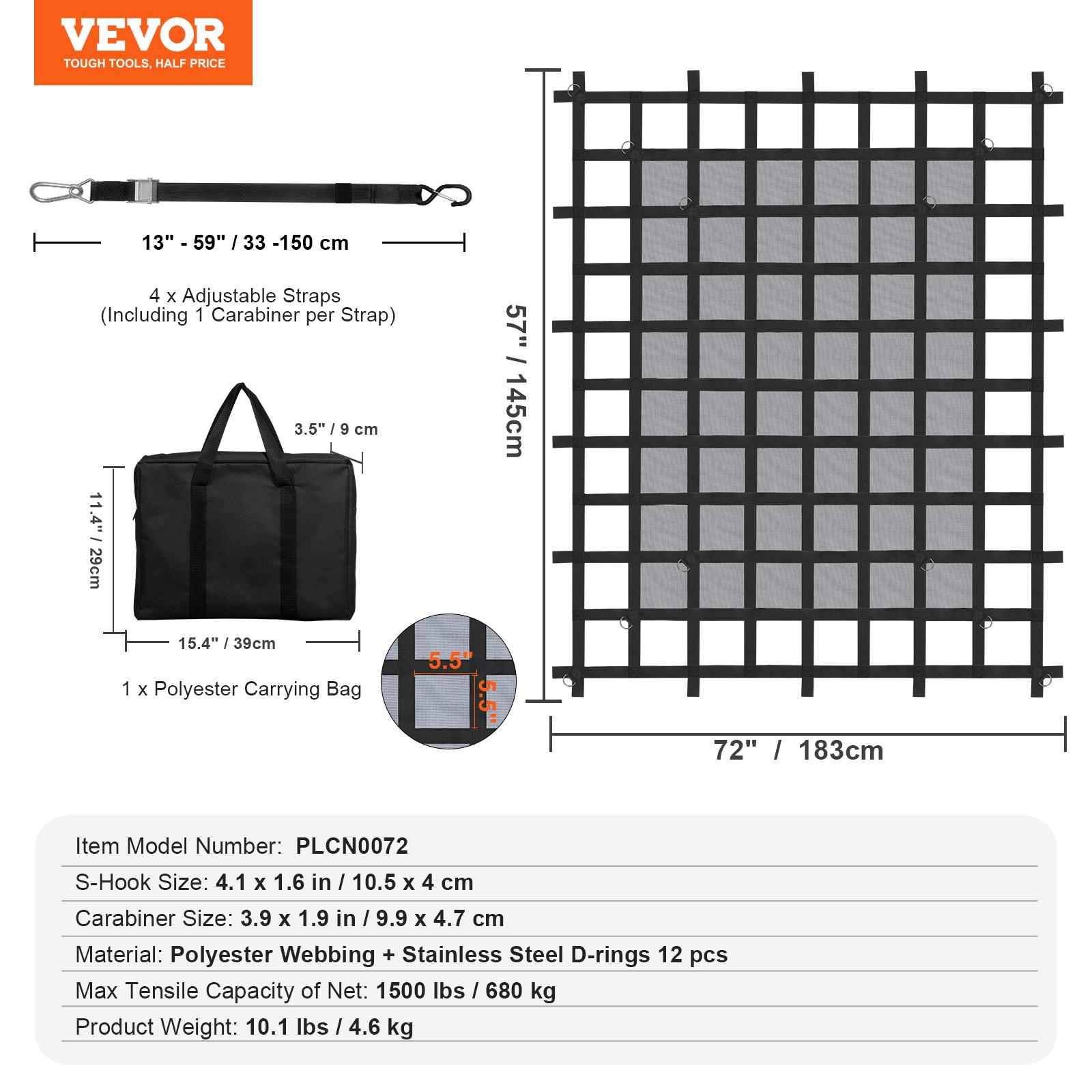 SucceBuyCar Ceiling Cargo Net Truck Bed Storage Net with 4 Adjustable Straps&S-Hooks Pocket Mesh Car Roof Organizer for SUV Jeep 72 x 57in 1500lbs