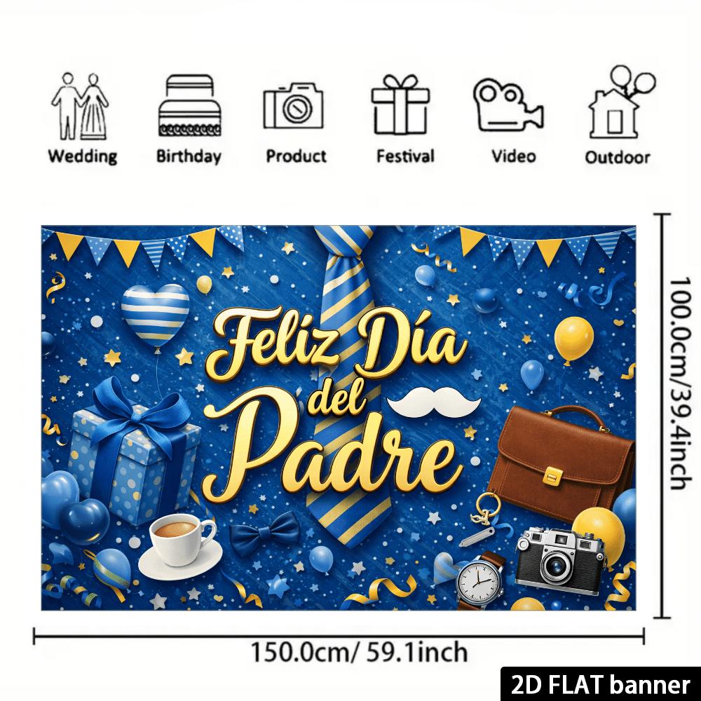 2D Plane Feliz Día Del Padre Spanish-language Father's Day Background Fabric with Golden Tie Theme