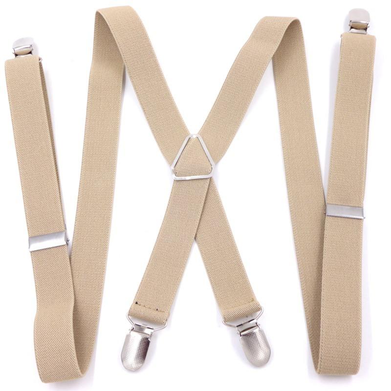 Suspenders for Men Wide X Back With 4 Strong Hooks 2.5cm Women's Pants with Adjustable Elastic Trouser Braces Straps grey