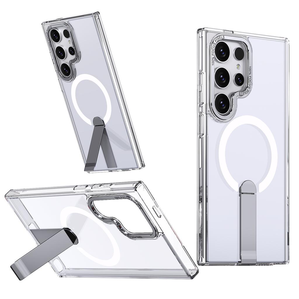 For Samsung S25 Ultra Phone Case, Transparent Vertical Magnetic Bracket, All Inclusive Anti Drop M06/M16 Protective Case