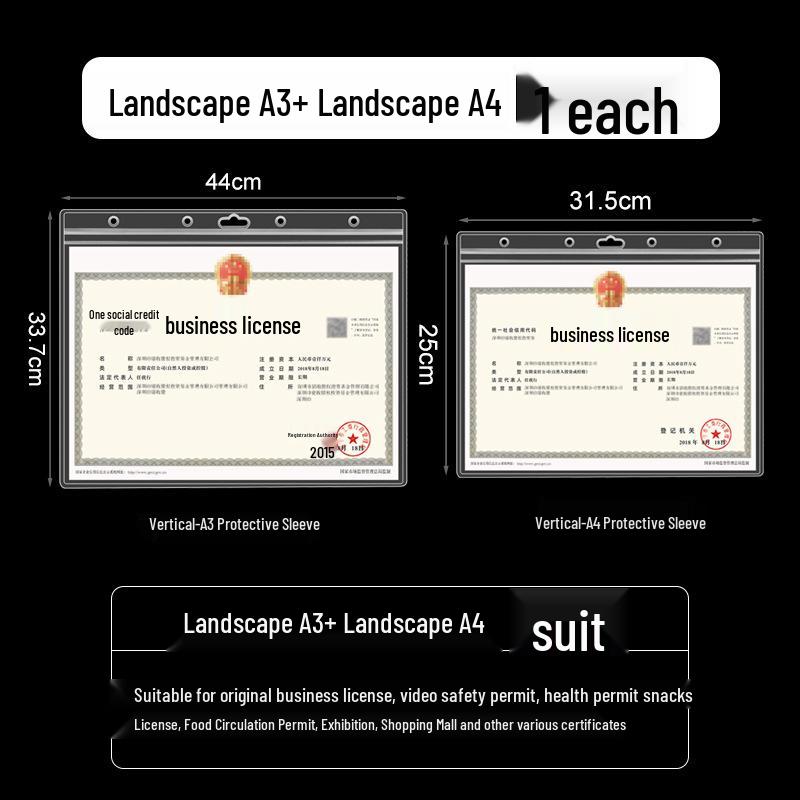 Wall-Mounted Transparent Protective Cover for Original and Duplicate Business and Food Hygiene Licenses