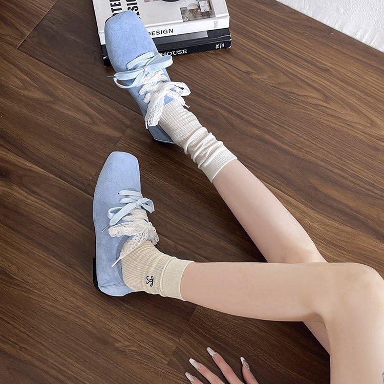 Inner height increase square head ballet style niche single shoes spring 2025 new Korean version retro suede platform casual shoes