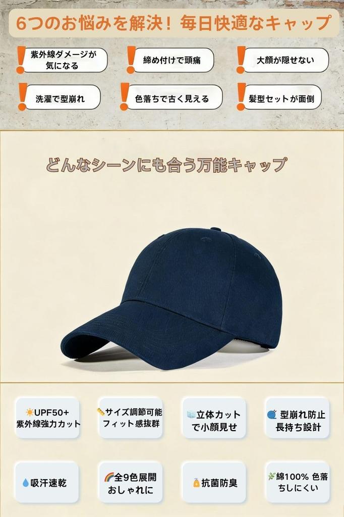 NCFBAG Cap Dark Blue Cotton Alphabet Adjustable UV Protection Women's